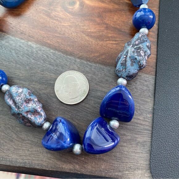 Blue Silver Chunky Necklace Long - Picture 6 of 8